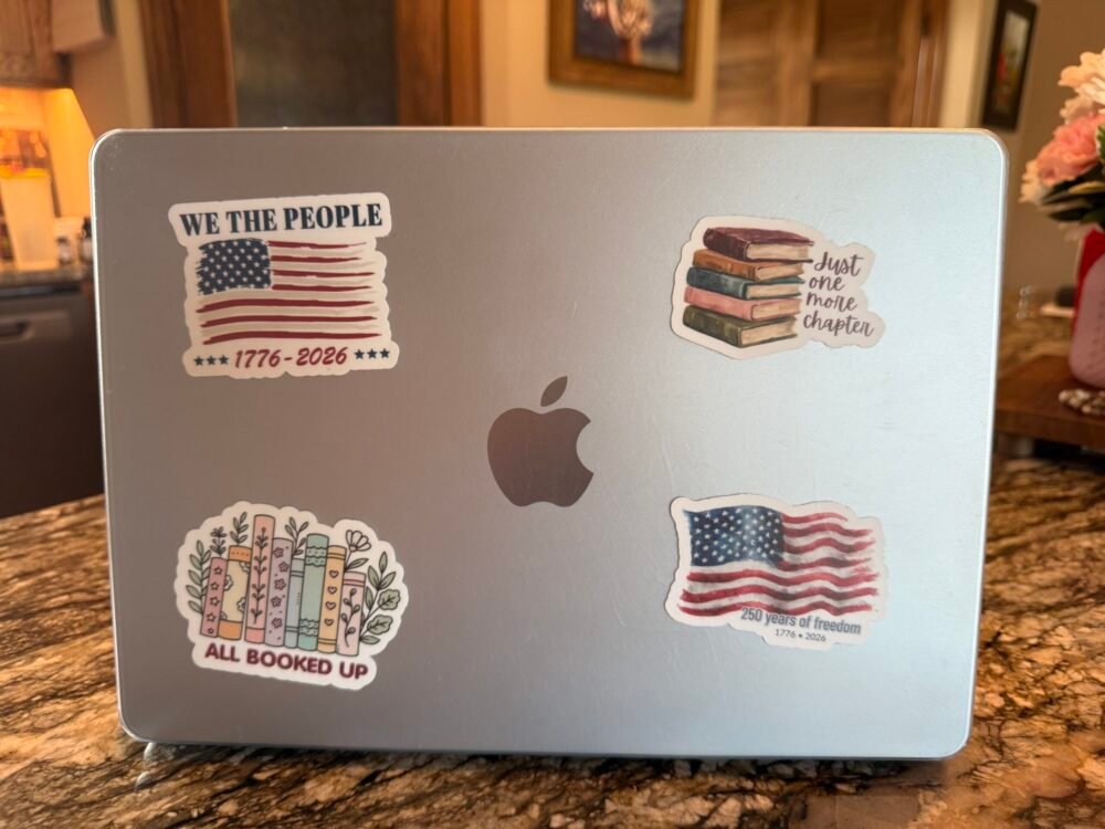 Patriotic, American Flag, 250th, Books stickers on computer