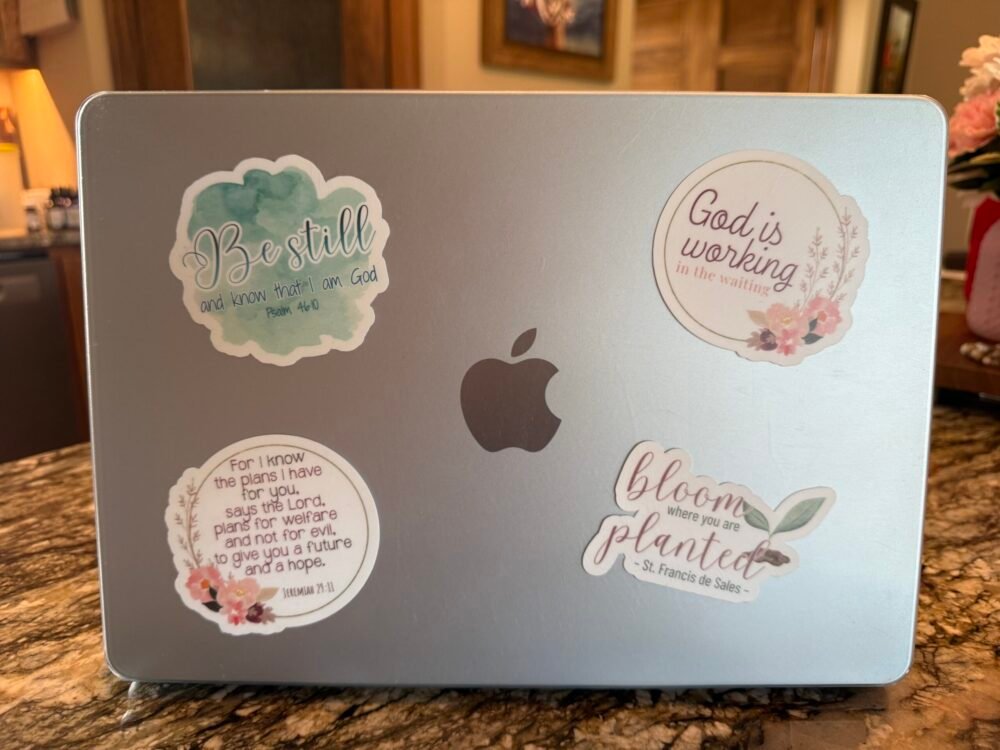 Religious Stickers on Computer