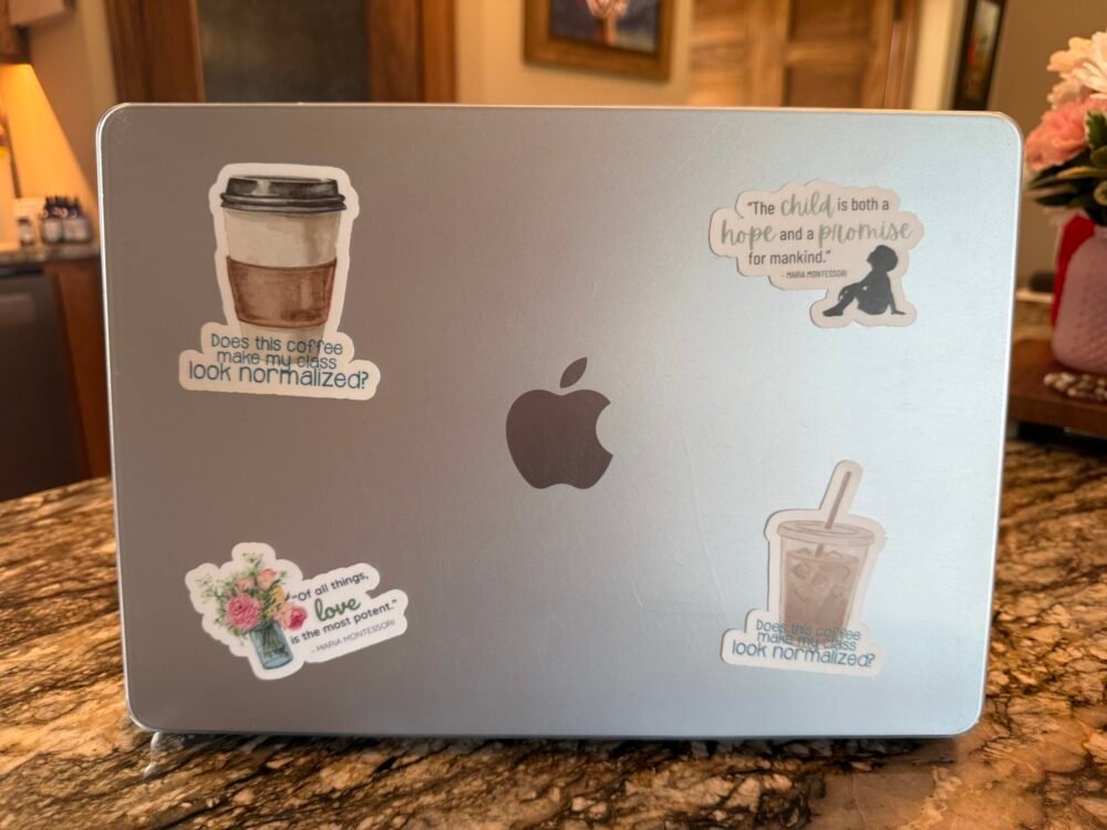 Montessori stickers on computer