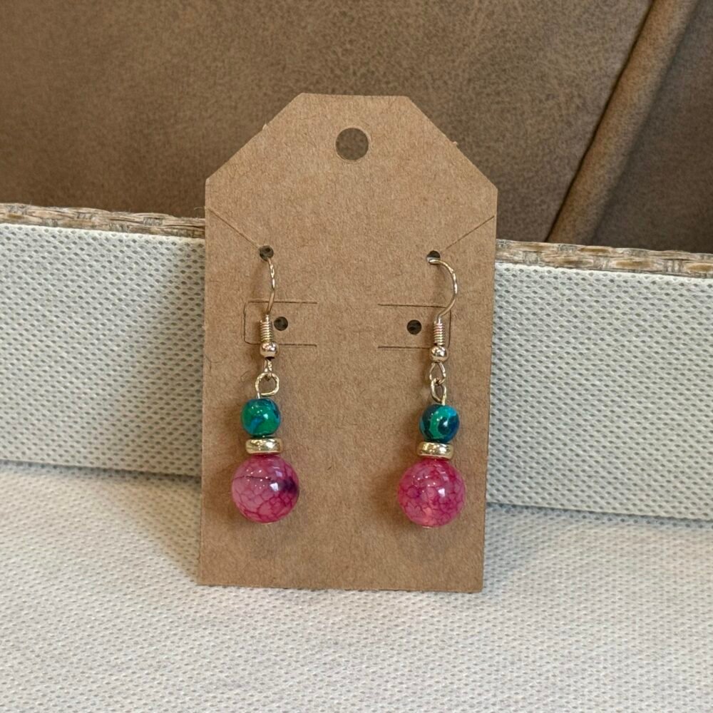 Pink Teal Beaded Earrings