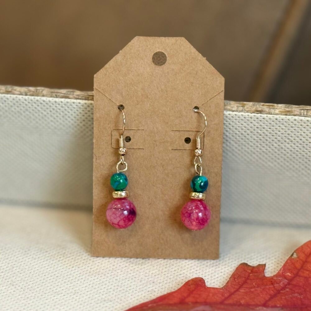 Pink Teal Beaded Earrings