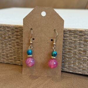 Pink Teal Beaded Earrings
