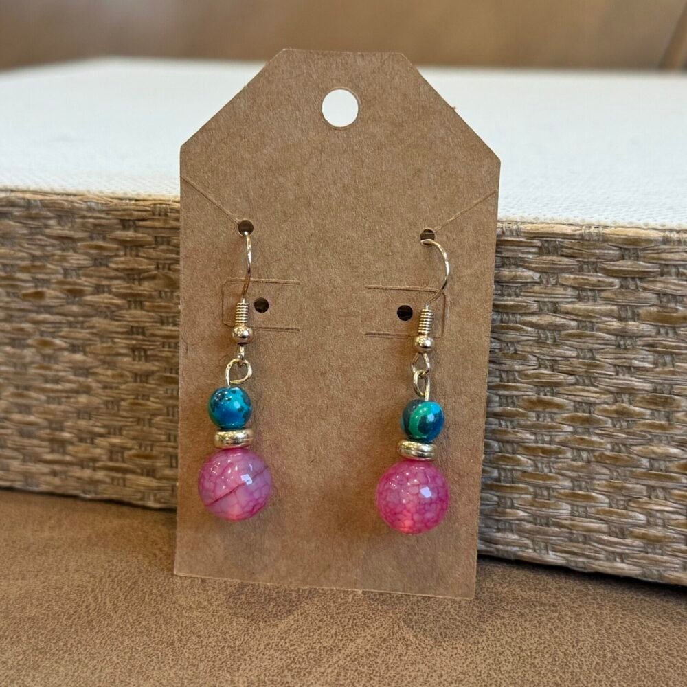 Pink Teal Beaded Earrings